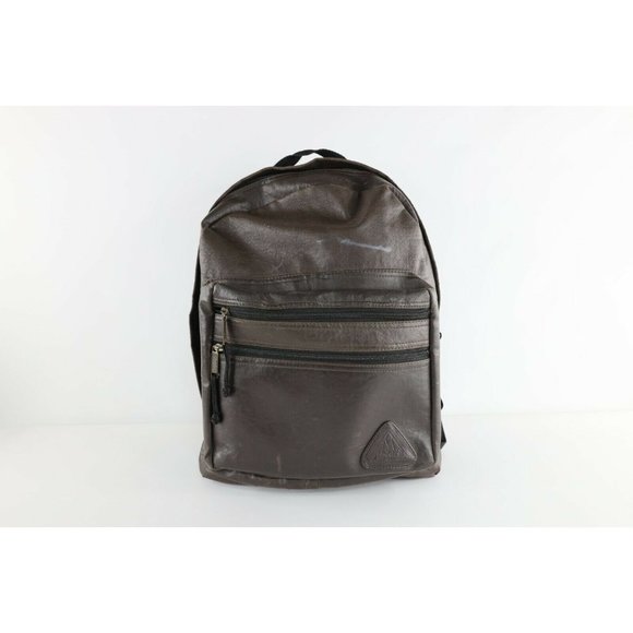 Vintage 90s Streetwear Distressed Leather Backpack Book Bag Brown Carry On